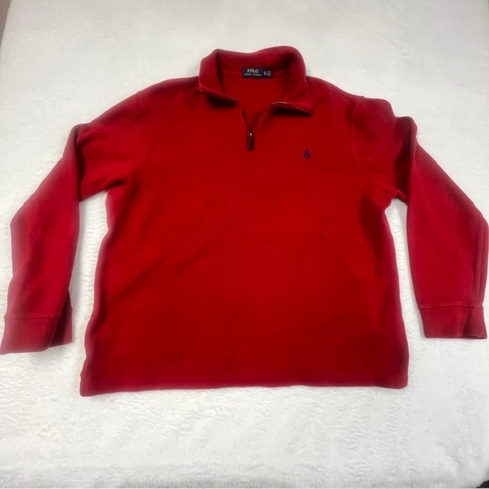 Polo Ralph Lauren Mens XL Red 1/4 Zip Cotton Pullover Sweater Navy Pony Logo
